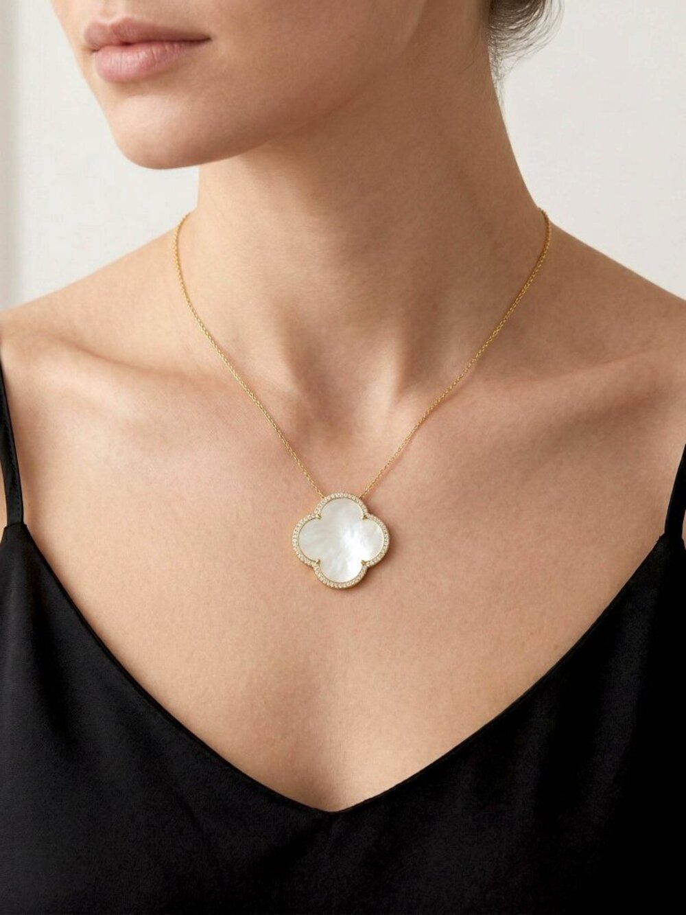 Mother of Pearl Clover Necklace | Gold Finish Quatrefoil Pendant